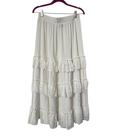 Jerry T New York Tiered Lace Ruffle Midi Skirt Boho Size XL - Picture 4 of 11